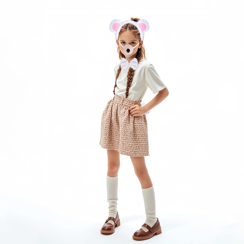 Jmkcoz 4 Pieces Bear Costume Set Bear Ears Headband and Tail Nose Bowtie for Halloween Carnival Animal Cosplay Party (White) - Image 4